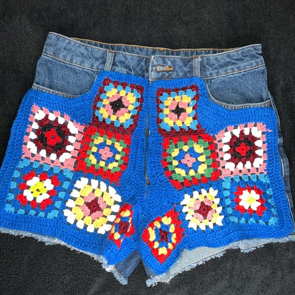 Farm Rio Ultra High-Rise Crochet Denim Shorts - Picture 6 of 6